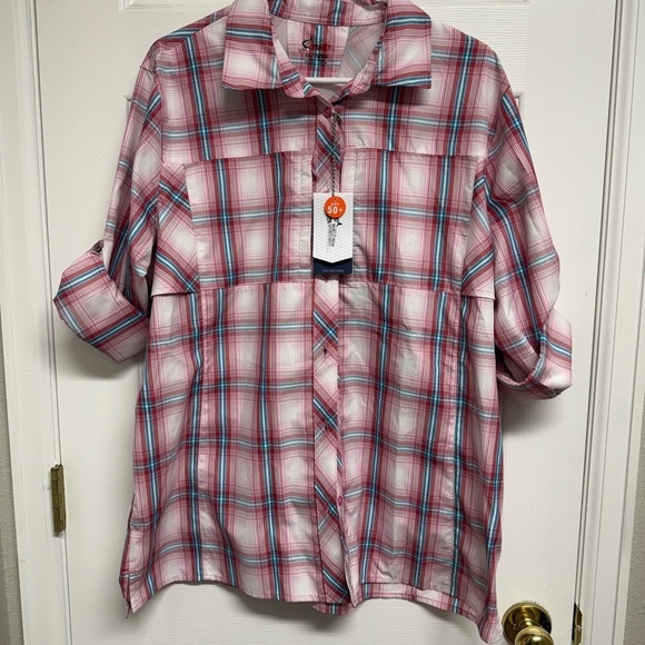 Bass Pro Shops Tops - Bass pro shop XL Pink and Blue Plaid Button-Up Shirt